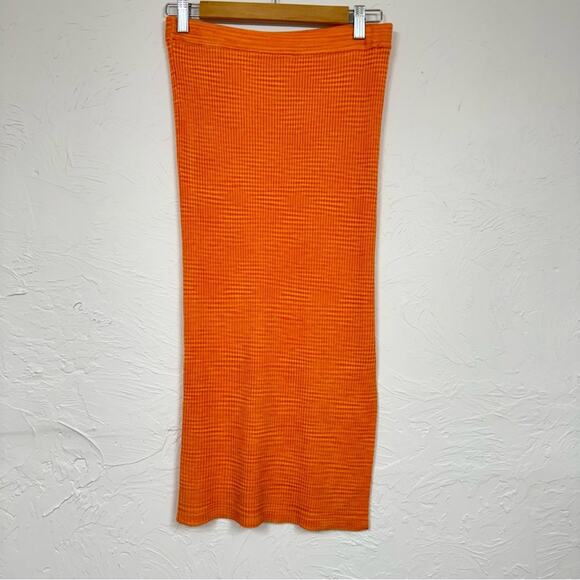 House of Harlow 1960 Orange Ribbed Knit Bodycon Midi Skirt Small Stretch Casual - Picture 1 of 11